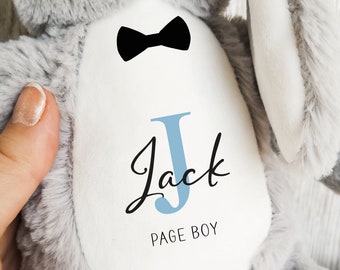 Page Boy Personalised Teddy Gift, Bowtie Initial, Custom Name Plush Teddy Soft Toy TED-Bowtie-01