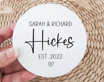 Personalised Coasters for Couple, Just Married Gifts, Custom Name Valentine's Day Coasters, Wedding Gift Set GAL01