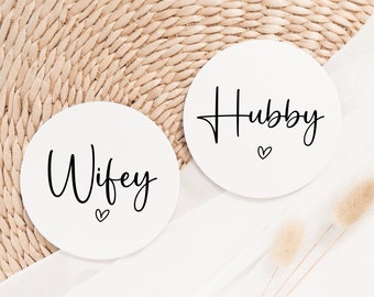 Wifey Hubby Ceramic Coasters for Bridal Party, Bridesmaid Gifts, Anniversary Gifts, Wedding Party Gifts GAL02