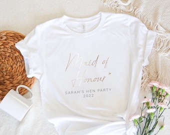 Personalised Hen Party T-Shirts, Maid of Honour T-Shirt, Personalised Wedding Gifts, Hen Do Bridal Shower Tops HP-01-g