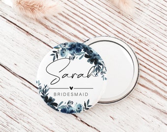 Personalised Indigo Rose Pocket Mirror, Maid of Honour, Bride, Hen Party, Bridesmaid Proposal, Bridal Shower, Compact Mirror Don1