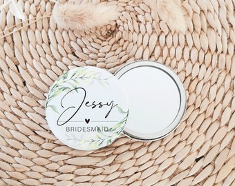 Eucalyptus Personalised Pocket Mirror Gift, Maid of Honour, Bride, Hen Party, Bridesmaid Proposal, Bridal Shower, Compact Mirror Don1