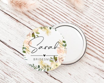 Personalised Cream Rose Pocket Mirror, Bridesmaid, Maid of Honour, Bride, Hen Party, Bridesmaid Proposal, Bridal Shower, Compact Mirror Don1