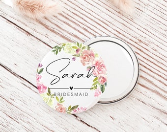 Personalised Cream Pink Rose Pocket Mirror, Maid of Honour, Bride, Hen Party, Bridesmaid Proposal, Bridal Shower, Compact Mirror Don1