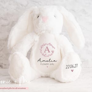Personalised Flower Girl Bunny – Custom Name Gift, Wedding Stuffed Animal, Soft Plush Keepsake for Girls, Bridesmaid Proposal Bunny