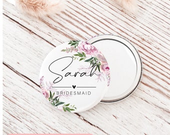 Personalised Pink Rose Pocket Mirror Gift, Maid of Honour, Bride, Hen Party, Bridesmaid Proposal, Bridal Shower, Compact Mirror Don1