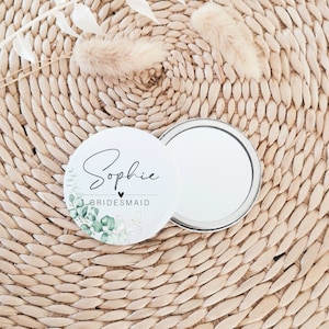 Eucalyptus Personalised Pocket Mirror Gift, Maid of Honour, Bride, Hen Party, Bridesmaid Proposal, Bridal Shower, Compact Mirror Don1