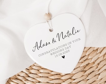 Personalised Wedding Gift, Wedding Day Ceramic Hanging Keepsake, Wedding Date Ornament, Newly Married Couple Gift