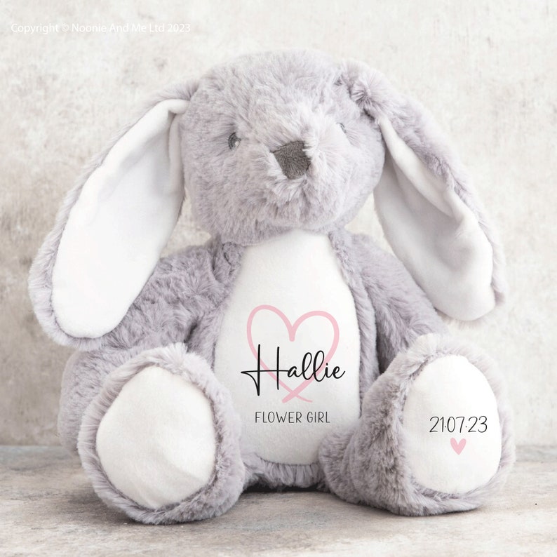 Pink Heart Flower Girl Bunny, Personalised Flower Girl Teddy, Gift for Flower Girl, Ring Bearer PH1 image 2