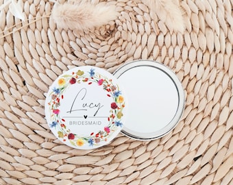 Wildflowers Personalised Pocket Mirror Gift, Maid of Honour, Bride, Hen Party, Bridesmaid Proposal, Bridal Shower, Compact Mirror Don1