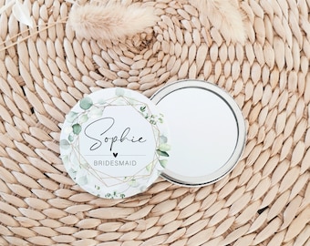 Eucalyptus Personalised Pocket Mirror Gift, Maid of Honour, Bride, Hen Party, Bridesmaid Proposal, Bridal Shower, Compact Mirror Don1