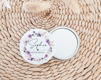 Personalised Pocket Mirror Gift Lavender, Bridesmaid, Maid of Honour, Bride, Hen Party, Bridesmaid Proposal, Bridal Shower, Purple Don1