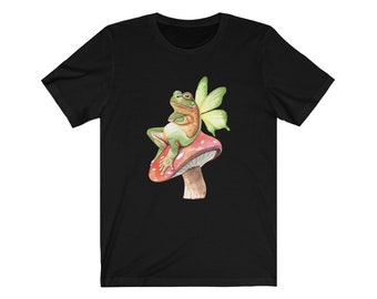 Aesthetic Cottagecore Frog Shirt Cute Fairy Frog On Mushroom Unisex Jersey Short Sleeve Tee