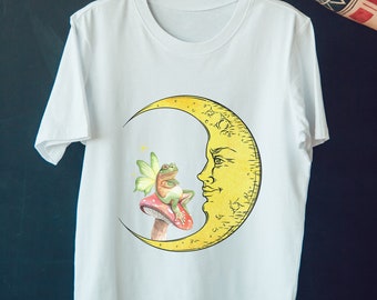 Cottagecore Frog Shirt Dark Academia Clothing Fairy Frog Mushroom On The Moon Graphic Streatwear Tee Fairycore Clothing Mushroom Shirt