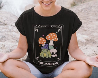 The Magician Tarot Card Shirt Magic Frog And Mushroom Graphic Tee Witchy Occult Frog Shirt For Tarot Lover
