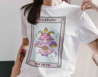 La camisa de cartas del tarot del diablo Linda ropa de Satanás pastel godo - Camisa de Halloween para niña - La camisa satánica del tarot del diablo