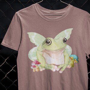 Cottagecore Frog Shirt Cute Fairy Frog With Mushroom Shirt Aesthetic Graphic Streetwear Frog Shirt Goblincore Clothing