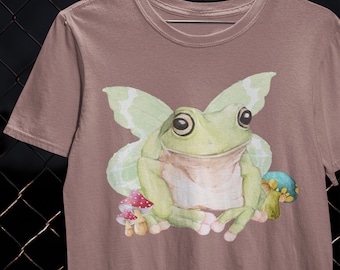 Cottagecore Frog Shirt Cute Fairy Frog With Mushroom Shirt Aesthetic Graphic Streetwear Frog Shirt Goblincore Clothing