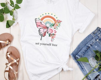 Camisa estética de mariposa para niñas adolescentes - Cita motivacional e inspiradora Ponte camiseta gráfica gratuita para niñas y mujeres Y2K