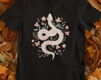 Snake Shirt For Women - Mystical Snake With Flower T Shirt Aesthetic Snake Unisex Jersey Short Sleeve Tee