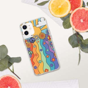 Hippie Phone Case Retro 70s Goovy Phone Case Peace Hippie Floral Y2K Boho Sun 60s iPhone 7/8 X/XS 11 12 13 Mini Pro Max Case