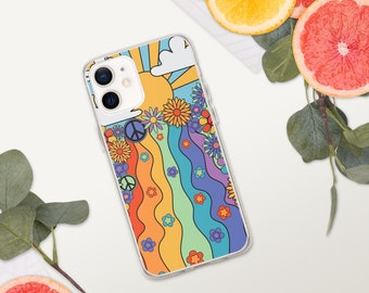 Hippie Phone Case Retro 70s Goovy Phone Case Peace Hippie Floral Y2K Boho Sun 60s iPhone 7/8 X/XS 11 12 13 Mini Pro Max Case