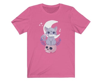 Kawaii Anime Cat Witch Skull Pastel Goth Soft Grunge Graphic Shirt Unisex Jersey Short Sleeve Tee