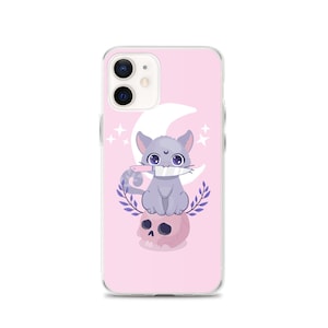 Schattige Kawaii Cat Witch Anime Roze Pastel Goth Neko Cat Witch iPhone 7 8 11 12 Pro Max XS SE Mini XR Hoesje