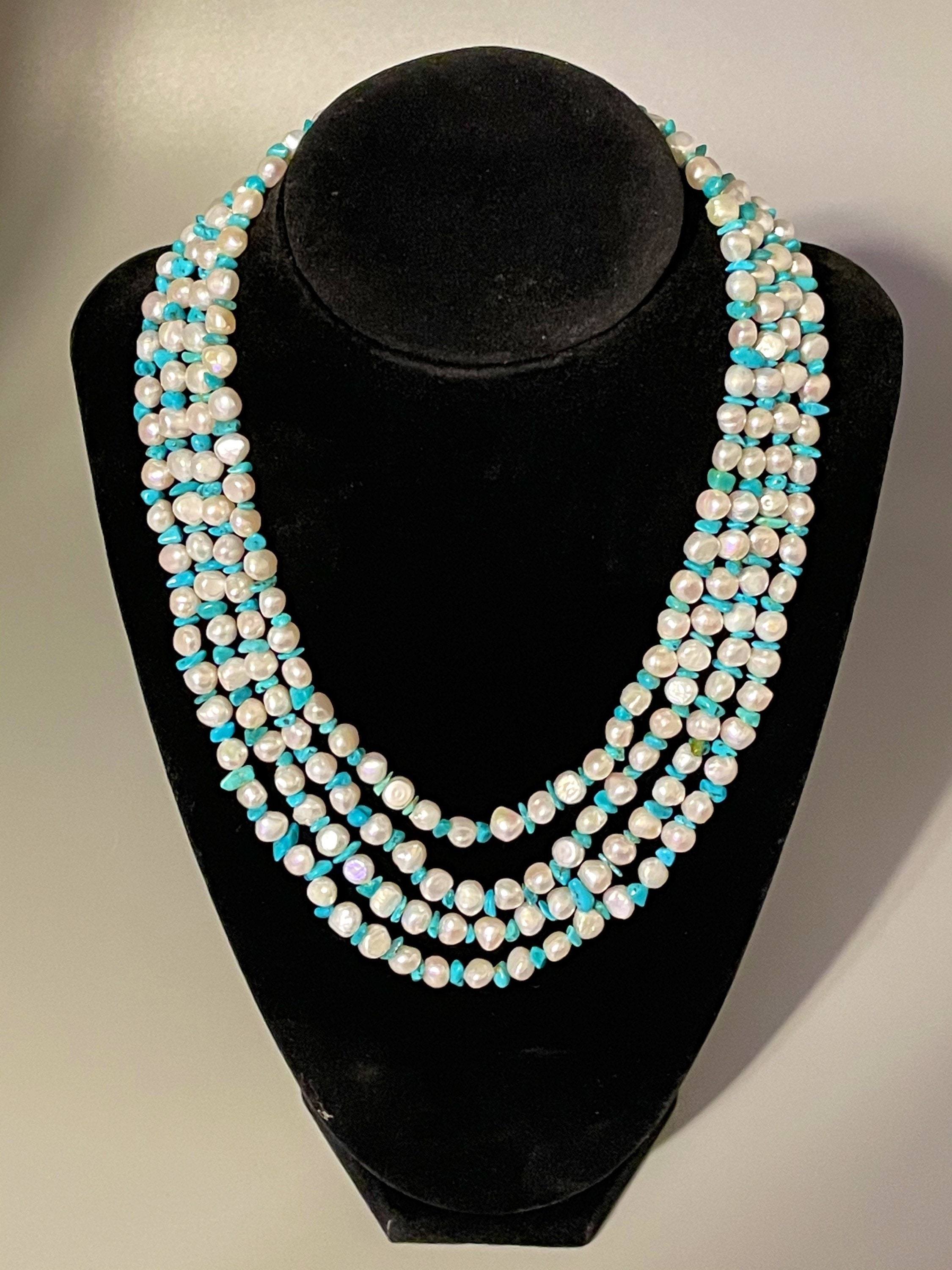 Turquoise and Cultured Pearl Necklace Etsy