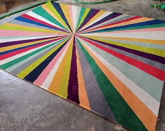 Designer Handmade Hand Tufted Wool Rug Riesco Mid Century Modern Hand Tufted Woolen Carpet High Low Rug 5x8 6x9 7x10 8x10 9X12 All sizes