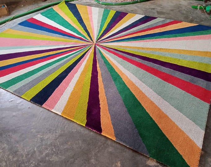Designer Handmade Hand Tufted Wool Rug Riesco Mid Century Modern Hand Tufted Woolen Carpet High Low Rug 5x8 6x9 7x10 8x10 9X12 All sizes
