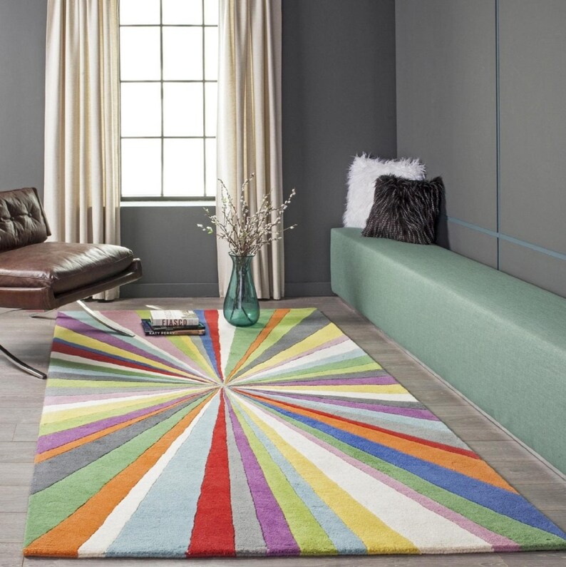 Hand Tufted Multicolor Rug | 8x10 Area Rug | Modern Wool Rug | Vibrant Color Rug | Soft Plush Rug | Boho Colorful Rug for Living Room.