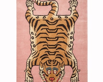 HAND TUFTED CARPET - Tibetan Tiger Wool Carpet, Lion Skin Carpet, Lion Wool Carpet, Wool Lion Carpet, Home Decor Carpet, Lion Print Carpet