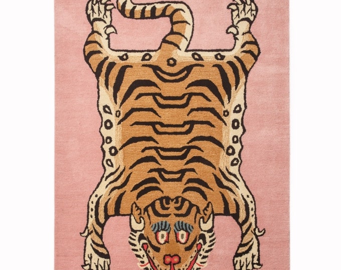 HAND TUFTED CARPET - Tibetan Tiger Wool Carpet, Lion Skin Carpet, Lion Wool Carpet, Wool Lion Carpet, Home Decor Carpet, Lion Print Carpet