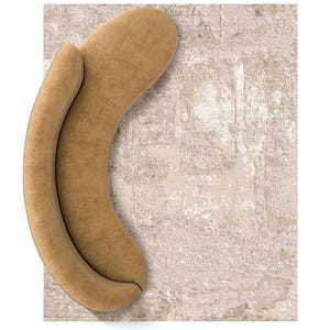 Handgeknoopt wollen vloerkleed 8 x 10: beige ivoor abstract vloerkleed