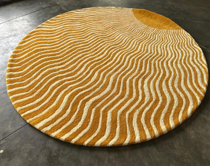 Half Sun Rays print design Hand Tufted Woolen Rug, New Zealand Wool Rug, Handmade Carpet, Wool Area Rug, Home Decor,Indian dhurrie
