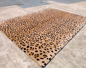 Leopard Wool Rug - Hand Tufted, Oversize Brown and Black
