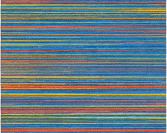 Luxurious Hand-Knotted 8x10 Striped Wool Area Rug | Vintage Modern Blue Style | Vintage Modern Striped Design in Blue | Choose from Any Size