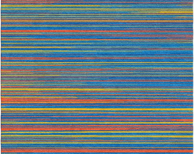 Luxurious Hand-Knotted 8x10 Striped Wool Area Rug | Vintage Modern Blue Style | Vintage Modern Striped Design in Blue | Choose from Any Size