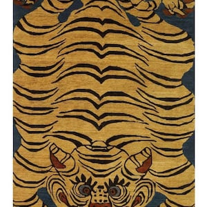 Hand Tufted Rectangle Tibetan Tiger Wool Carpet Large Meditation Rug room decor carpet & Gold Rugs