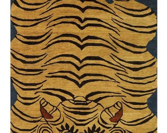 Hand Tufted Rectangle Tibetan Tiger Wool Carpet Large Meditation Rug room decor carpet & Gold Rugs