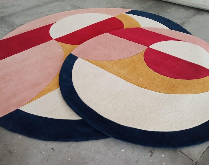Vibrant Color Round Rug Hand Tufted Designer Round Rug Multi Colored Hand Tuft Wool Rug Green Beige Pink 4x4 5x5 6x6 7x7 8x8 9x9 Round Rug