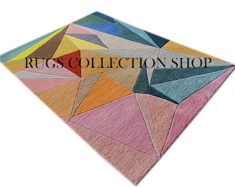 Designer Handmade Hand Tufted Wool Rug Riesco Mid Century Modern Hand Tufted Woolen Carpet High Low Rug 5x8 6x9 7x10 8x10 9X12 All sizes