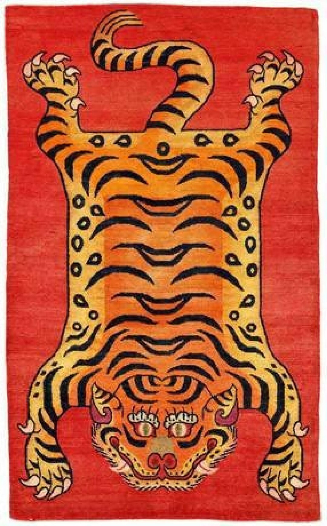 Hand Tufted Tibetan Wool Tiger Rug 8x10, Bold Red Gold Home Decor ...