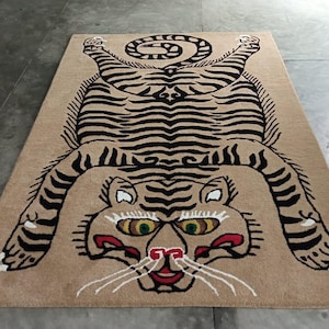 Neugestalteter Leopard Handgetufteter Teppich 100% Wolle