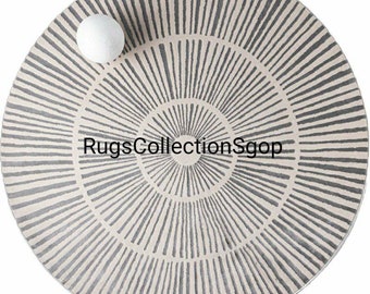 Elegant Round Wool Rug for Living Room or Bedroom - Bascome Area Rug - 4x4, 5x5, 6x6 Feet