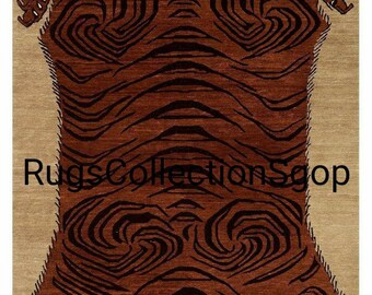 Tiger Animal Print Rug: Tibetan Style Wool (Multiple Sizes Available)