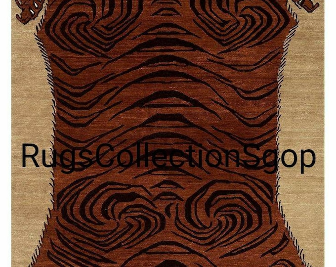 Tiger Animal Print Rug: Tibetan Style Wool (Multiple Sizes Available)