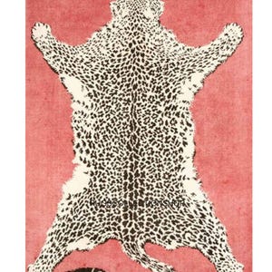 Alfombra de lana con estampado de leopardo rosa - Alfombra tejida a mano con estampado animal