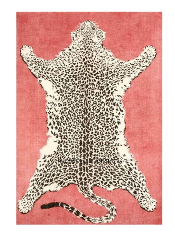 Pink Leopard Wool Rug - Hand Tufted Animal Print Carpet